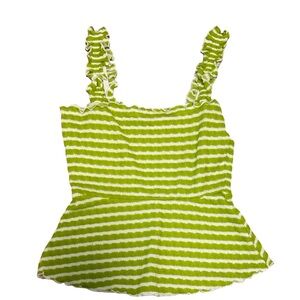 BUNULU Green & White Striped Ruffle Tank Top Women’s Medium Summer